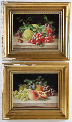 Pair of Oils on Canvas "American School Fruit Still Life Paintings, 19th Century