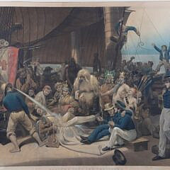19th c. Francois Auguste Biard French Navy Chromolithograph Pring “Baptism in the Tropics