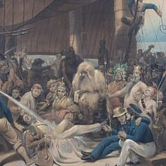 19th c. Francois Auguste Biard French Navy Chromolithograph Pring “Baptism in the Tropics