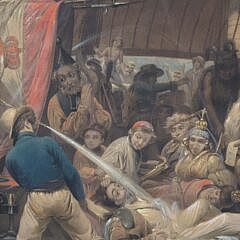 19th c. Francois Auguste Biard French Navy Chromolithograph Pring “Baptism in the Tropics