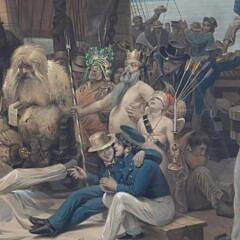 19th c. Francois Auguste Biard French Navy Chromolithograph Pring “Baptism in the Tropics