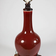 Chinese Oxblood Narrow Neck Vase Mounted as a Lamp