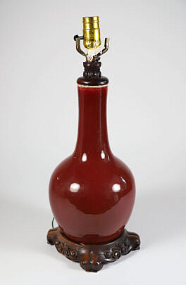 Chinese Oxblood Narrow Neck Vase Mounted as a Lamp
