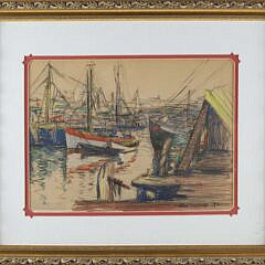 William Malherbe Charcoal View "Nantucket Harbor"