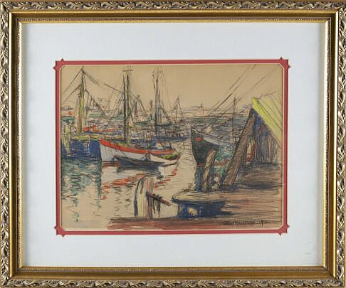 William Malherbe Charcoal View "Nantucket Harbor"