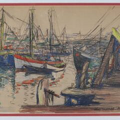 William Malherbe Charcoal View “Nantucket Harbor” 1940