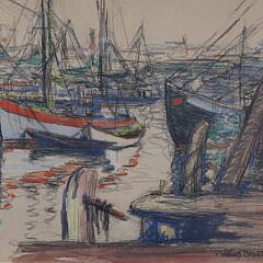 William Malherbe Charcoal View “Nantucket Harbor” 1940