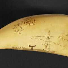 Scrimshaw Antique Polychrome Whale Tooth “Three Brothers”