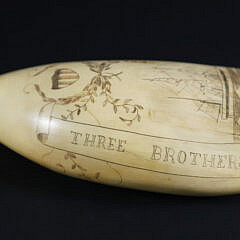 Scrimshaw Antique Polychrome Whale Tooth “Three Brothers”