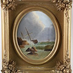Oil on Canvas American School Seascape "On The Rocks", 19th Century