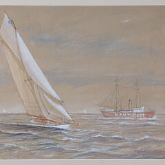 Frederick Tordoff Gouache on Paper “Racing Around The Nantucket Lightship”