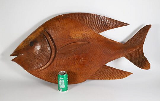 O. Spence Jamaica Carved Wood Fish Sculpture