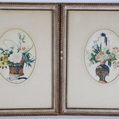 Fine Pair of Early 19th Century Chinese Watercolor on Rice Paper Floral Still Life