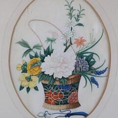 Fine Pair of Early 19th Century Chinese Watercolor on Rice Paper “Floral Still Lifes”