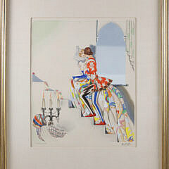 Art Deco Gouache and Watercolor Italian Fashion Painting by Bentivoglio