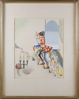 Art Deco Gouache and Watercolor Italian Fashion Painting by Bentivoglio
