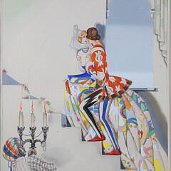 Cesare Bentivoglio Art Deco Gouache and Watercolor Italian Fashion Painting