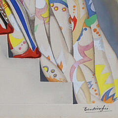 Cesare Bentivoglio Art Deco Gouache and Watercolor Italian Fashion Painting