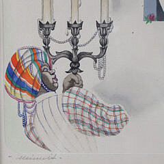 Cesare Bentivoglio Art Deco Gouache and Watercolor Italian Fashion Painting