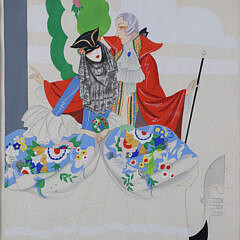 Cesare Bentivoglio Art Deco Gouache and Watercolor Italian Fashion Painting
