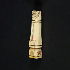 Antique Polychrome Whale Ivory Whale Stamp, 19th Century
