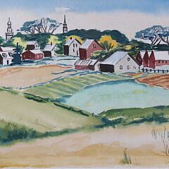 Mid-Century Mary Lindenberg Watercolor “Nantucket From The Moors”