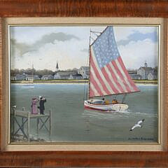 James Wallace Baker Oil on Canvas "The Catboat Cleopatra in Nantucket"