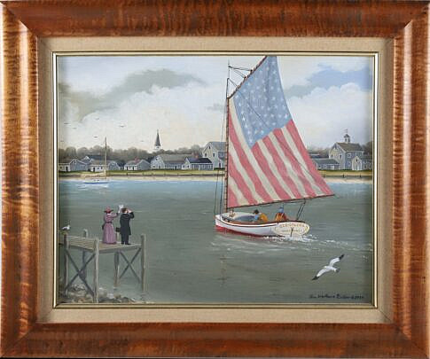 James Wallace Baker Oil on Canvas "The Catboat Cleopatra in Nantucket"
