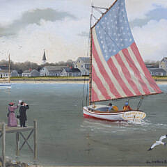 James Wallace Baker Oil on Canvas “The Catboat Cleopatra in Nantucket”