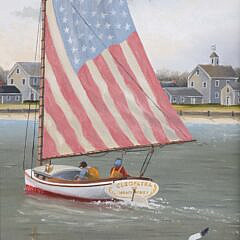 James Wallace Baker Oil on Canvas “The Catboat Cleopatra in Nantucket”