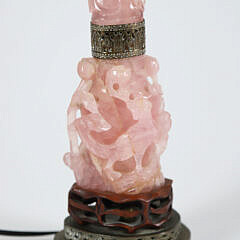 Vintage Chinese Carved Rose Quartz Vase Mounted as a Lamp