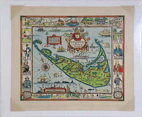 Original 1926 Tony Sarg Chromolithograph Map of Nantucket