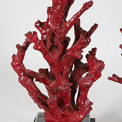 Pair of Faux Red Coral Lamps on Stepped Bases