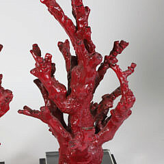 Pair of Faux Red Coral Lamps on Stepped Bases