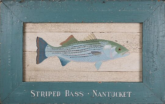 Vintage Folk Art Nantucket Striped Bass Painted Panel