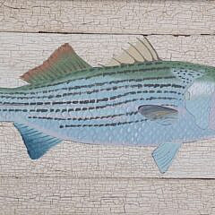 Vintage Folk Art Nantucket Striped Bass Painted Panel