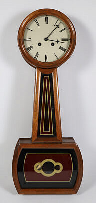Contemporary Mahogany Eglomise Painted Banjo Clock