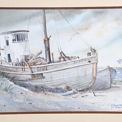 B. Jameson Watercolor on Paper “Fishing Boats on the Shoreline in Wellfleet”