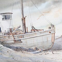 B. Jameson Watercolor on Paper “Fishing Boats on the Shoreline in Wellfleet”