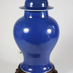 Chinese Blue Porcelain Temple Jar Mounted as Lamp