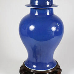 Chinese Blue Porcelain Temple Jar Mounted as Lamp