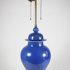 Chinese Blue Porcelain Temple Jar Mounted as Lamp