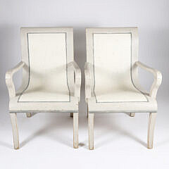 Pair of Gustavian Paint Decorated Armchairs, early 20th Century