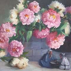 Dee Macy Oil on Canvas “Peonies Still Life”