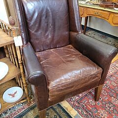 Pair of Brown Leather Upholstered Crate & Barrel Easy Chairs