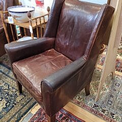 Pair of Brown Leather Upholstered Crate & Barrel Easy Chairs