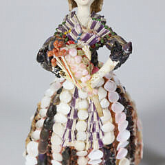 Pair of Coquille Seashell Embossed Figures of a Man and Woman, 18th / 19th Century