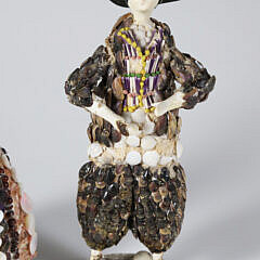 Pair of Coquille Seashell Embossed Figures of a Man and Woman, 18th / 19th Century