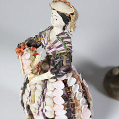 Pair of Coquille Seashell Embossed Figures of a Man and Woman, 18th / 19th Century
