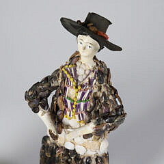 Pair of Coquille Seashell Embossed Figures of a Man and Woman, 18th / 19th Century